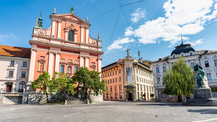 Preseren Square, historic center of the city of Ljubljana, capital of Slovenia.
