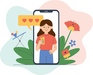 Smartphone with Young Woman Icon Illustration Set on white background