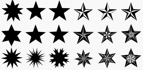 Collection of fifteen star shapes in varying styles and point counts, arranged in a grid pattern.