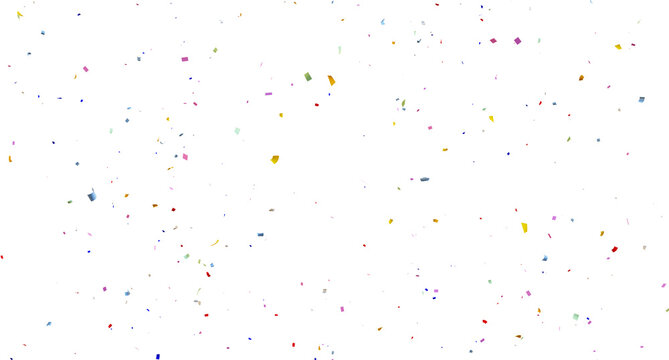 realistic bright confetti background for celebrations concept, in png format with transparent background. 3d render of confeti floating isolated. Christmas holiday and anniversary party Upper layer.