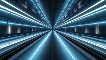 Obraz premium Endless tunnel of shifting light waves and reflective panels, creating a multi-sensory environment that feels infinite and futuristic