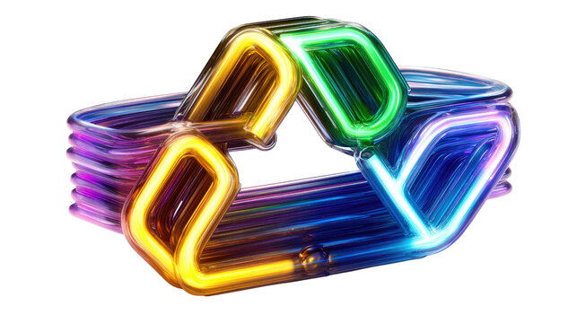 Illuminated Recycling Symbol: A vibrant, glowing recycling symbol shines against a dark backdrop, embodying the core of sustainability.