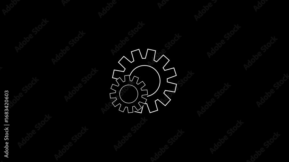Poster two interlocking white gears on a black background symbolizing teamwork and connection
