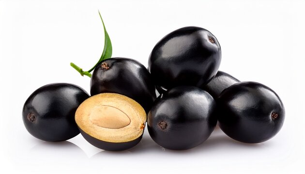 closeup of malabar plum or jamun isolated on white background with copy space also known as black plum jambolan or syzygium cumini