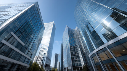Contemporary urban skyline with reflective office towers