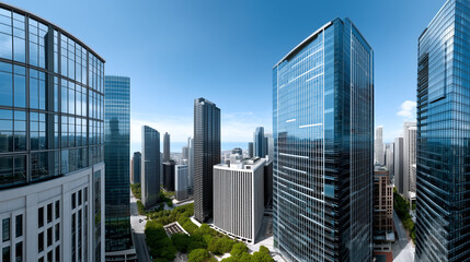 Contemporary urban skyline with reflective office towers