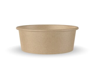 Blank round disposable food bowls container in white and kraft brown paper, designed as clean packaging mockups for branding and marketing use. 3D render illustration.