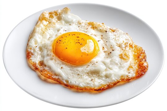 Single fried egg on a white plate