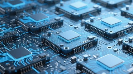 Obraz premium Close-up of a Blue Circuit Board with Integrated Circuits