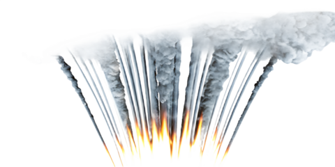 Icicles with glowing orange light from below isolated on a transparent background