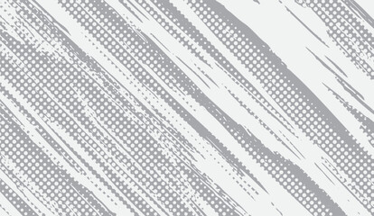 Obraz premium Gray and white abstract background featuring diagonal halftone dots and brush stroke textures creates a dynamic and visually interesting artistic overlay design for modern projects