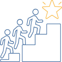 Silhouette vector of minimalistic flat icons showing people climbing steps symbolizing growth, success, progress.
