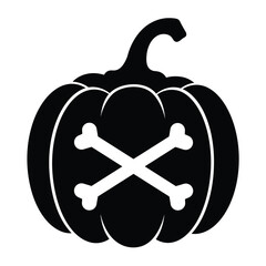 Black pumpkin crossbones icon symbol