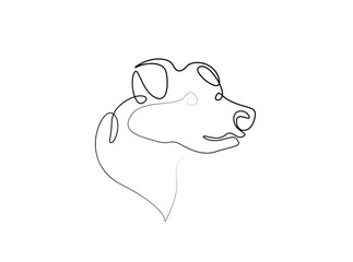 Dog head in single outline illustration. Continuous line art drawing of puppy head Editable stroke.