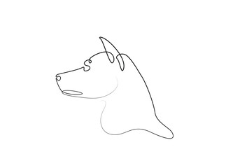 Dog head in single outline illustration. Continuous line art drawing of puppy head Editable stroke.