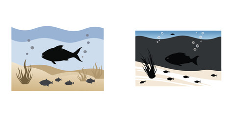 Fototapeta premium Fish Under water swimming scenery animal vector art design illustration