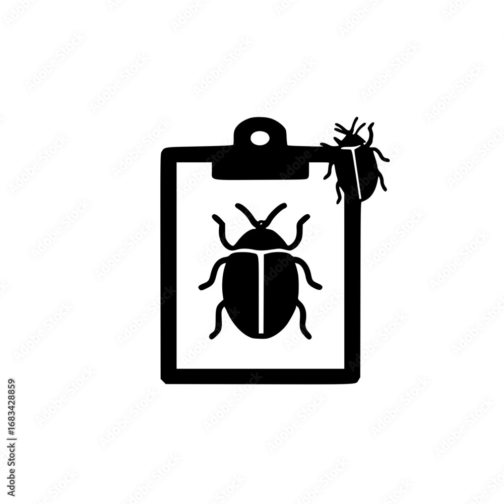 Aufkleber vector image of clipboard and small beetle symbol for detailed planning and task completion