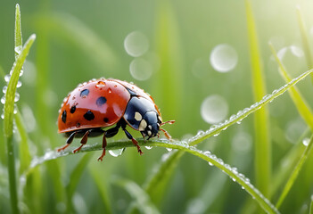 Fototapeta premium Ladybug with Morning Dew