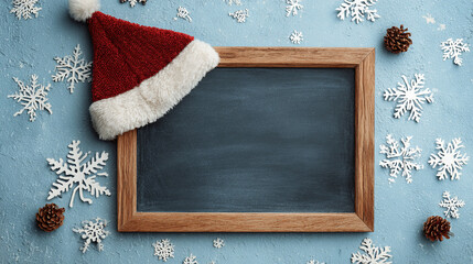 Blank chalkboard with Santa hat - Festive Christmas background - Holiday decoration