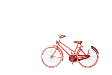 A vibrant coral bicycle, profile view
