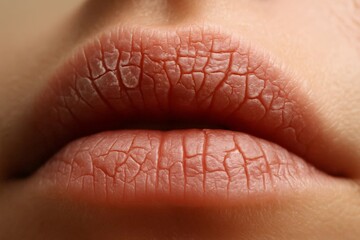 Fototapeta premium Close-up of dry cracked lips with natural texture and detail