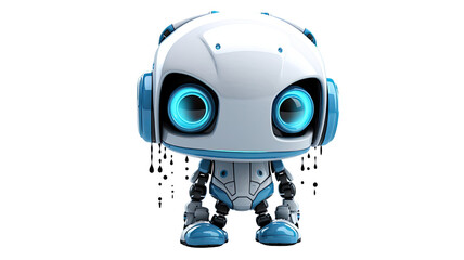 Sad robot illustration with lonely expression futuristic character design on white background