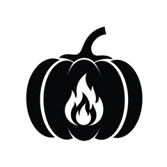 Black pumpkin with flame icon fire silhouette