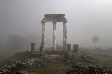 Naklejka premium A foggy day in the ancient city of pompuk