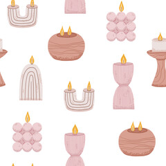 Seamless background with aromatic scent candle in aesthetic flat style