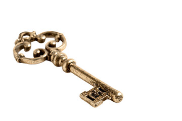 Antique gold key on black background