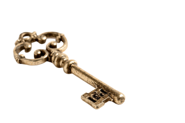 Antique gold key on black background