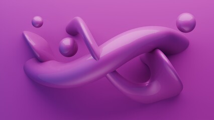 Fluid liquid pink shapes and spheres abstract background. 3d illustration