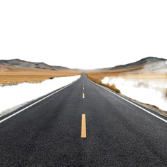 Fototapeta premium Photo of endless open road stretching into the distance with mountains isolated on transparent background