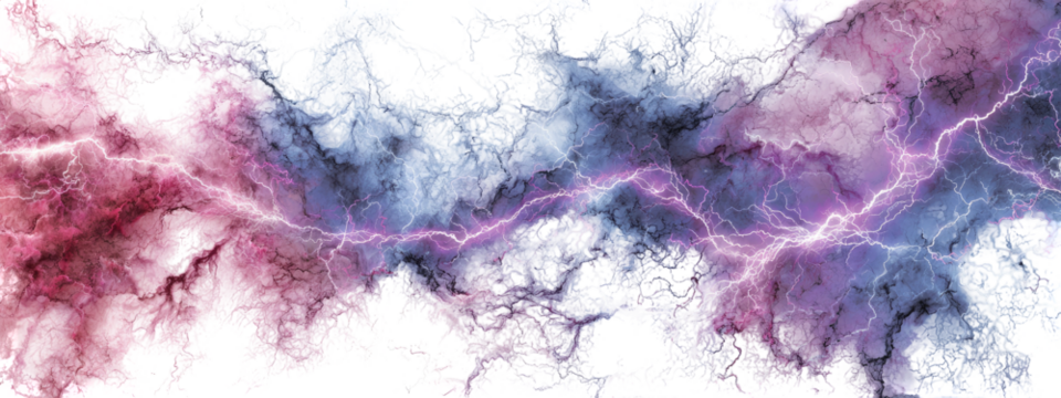 Abstract design with swirling marble-like textures and streaks of vibrant purple lightning