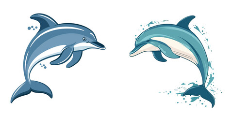 Naklejka premium Set of cute dolphin cartoon jumping on transparent or white background