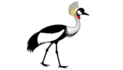 A stylized illustration of a grey crowned crane, showcasing its distinctive plumage and features.