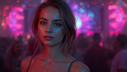 Woman in Neon Party Lights