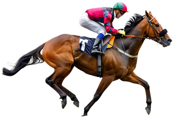 horse racer isolated on transparent background ,AI GENERATED