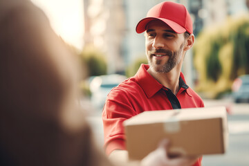 Smiling person holding a cardboard box against a light background