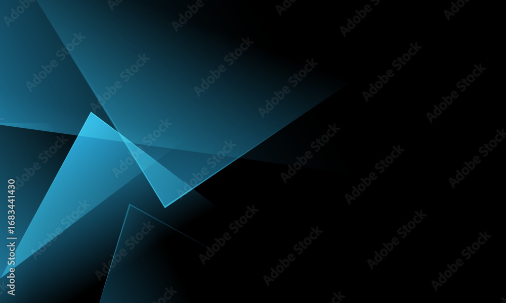 Poster abstract blue glossy triangle overlap on black with blank space design modern futuristic background 