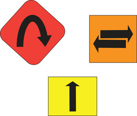 Two way traffic ahead icon set. Vector illustration
