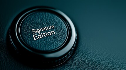 A close-up view of a textured button labeled "Signature Edition" against a dark background, suggesting luxury and exclusivity.