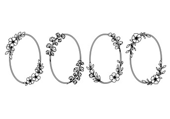 Doodle retangle and oval scalloped frames. Hand drawn scalloped edge rectangle and ellipse shapes. Simple label form. Flower silhouette lace frame. Vector illustration isolated on white background.