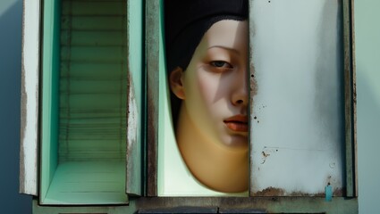 Woman Peering Through Window