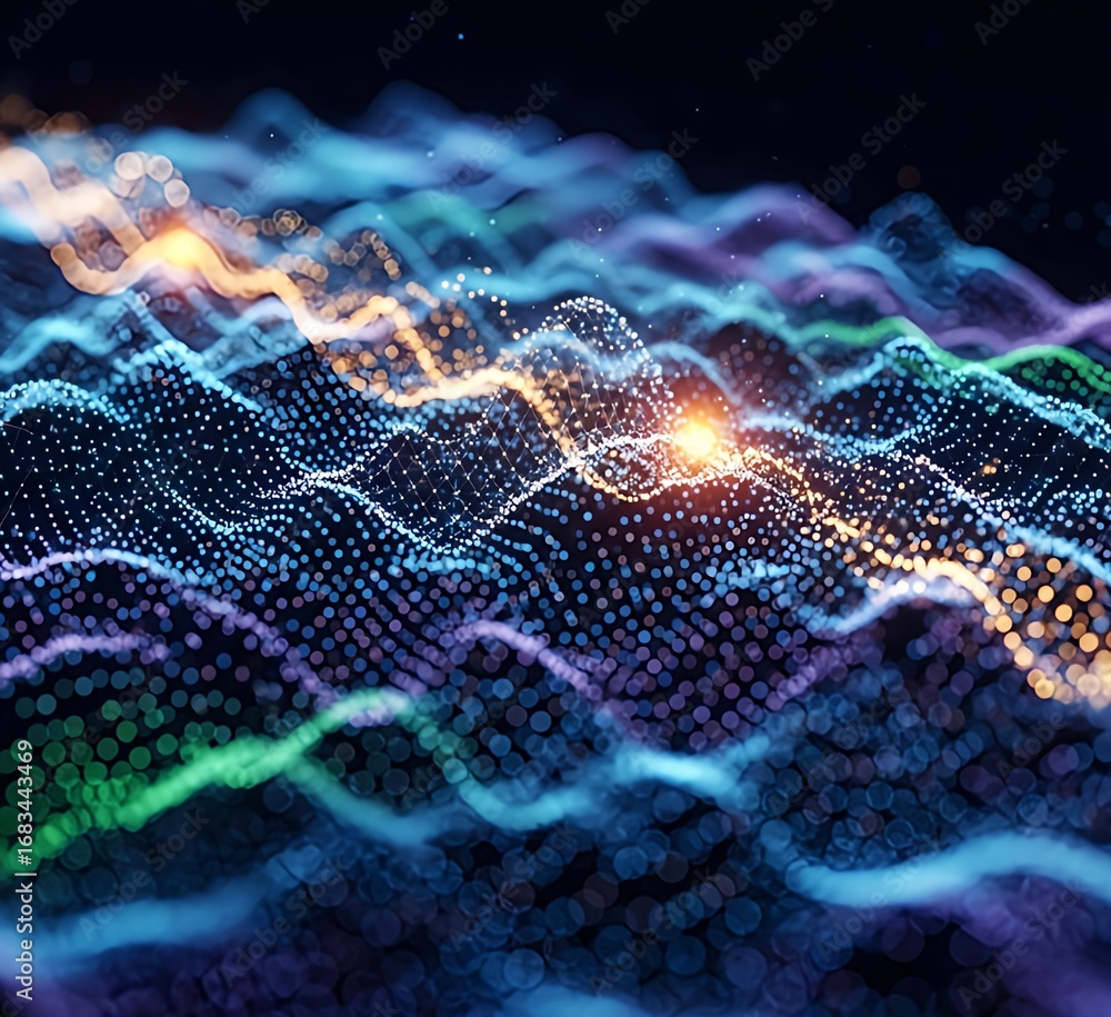Aufkleber abstract digital data background. wave with moving dots. musical stream of sounds. 3d rendering.