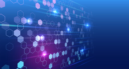 Obraz premium Perfect for technology, science, innovation, and futuristic design projects. Abstract digital background with glowing hexagons and light effects in blue and purple tones.