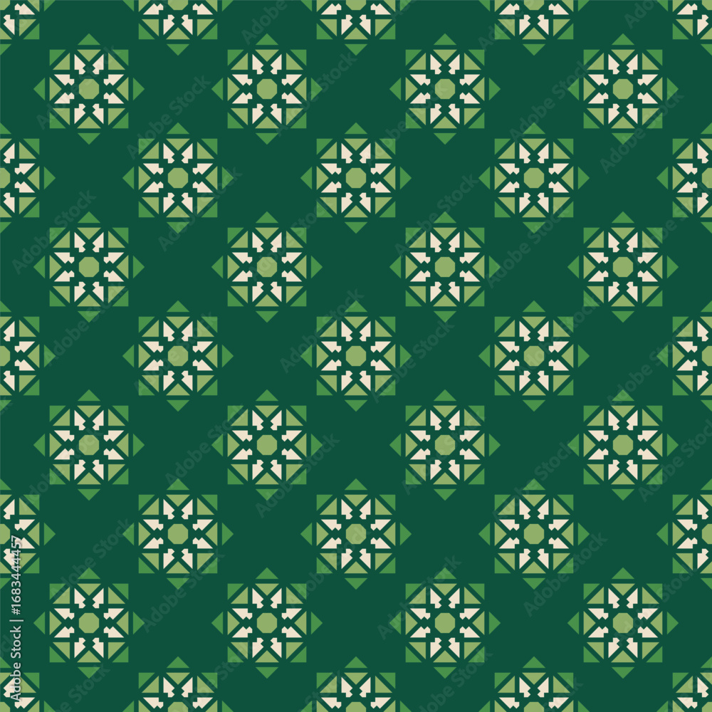 Poster geometric seamless motif with green and cream triangles pattern