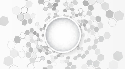 Fototapeta na wymiar Abstract white background with geometric hexagon pattern and circular frame in the center. Minimalistic and modern design for technology, science, and innovation concepts. For high-tech presentation