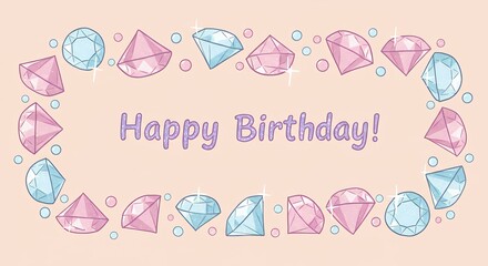 Happy birthday gemstone border illustration