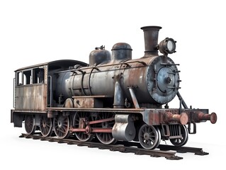 Obraz premium Vintage Locomotive: A meticulously detailed depiction of a vintage steam locomotive, showcasing its weathered exterior and intricate mechanical design.